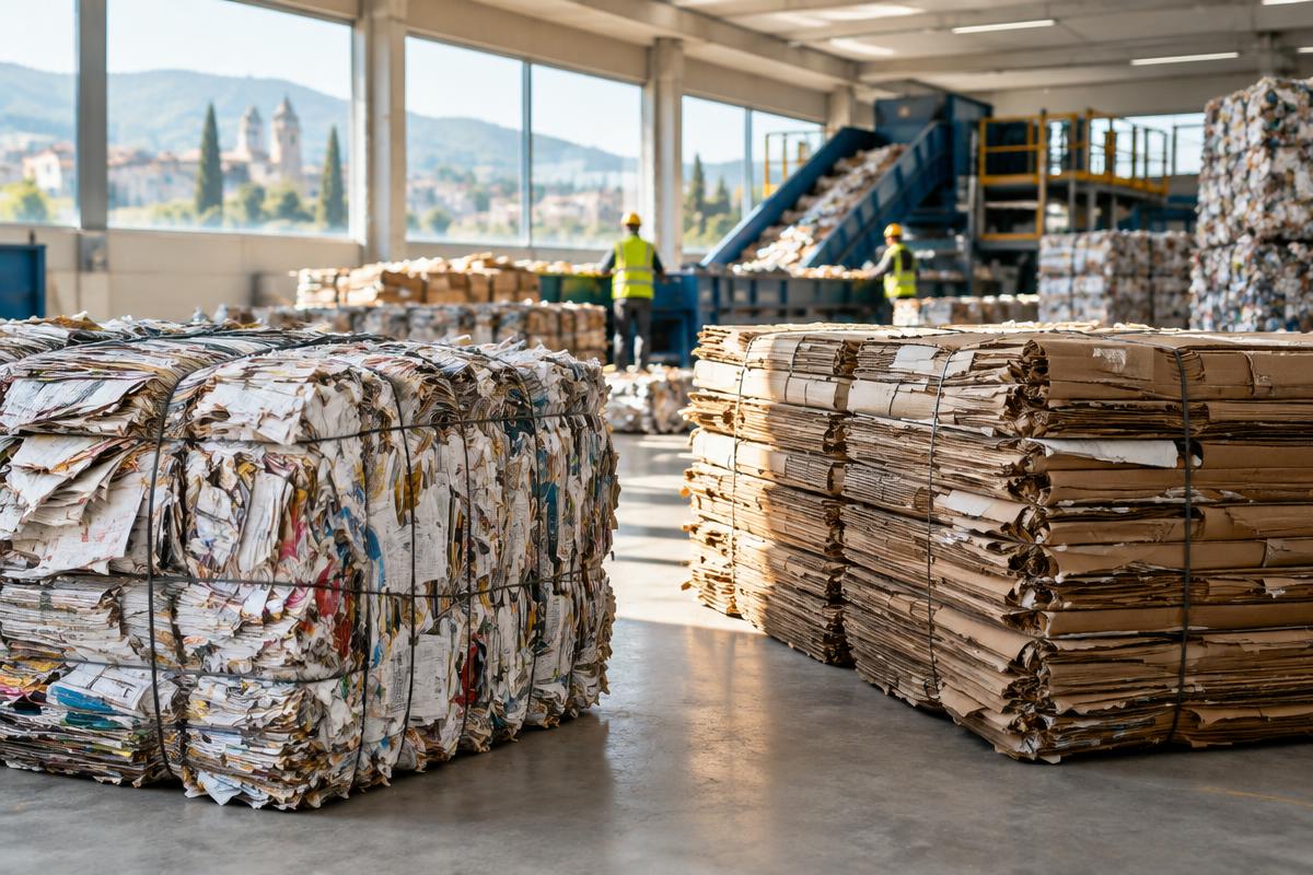 Balle di carta e cartone pronte per il riciclo